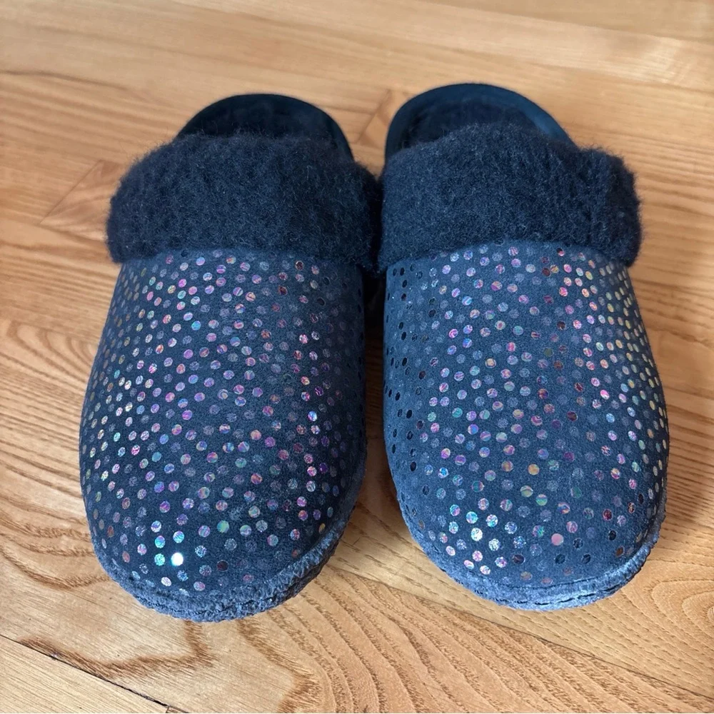 Sorel Nakiska II Slippers Slides Black Iridescent Faux Fur Youth Girls Size 5